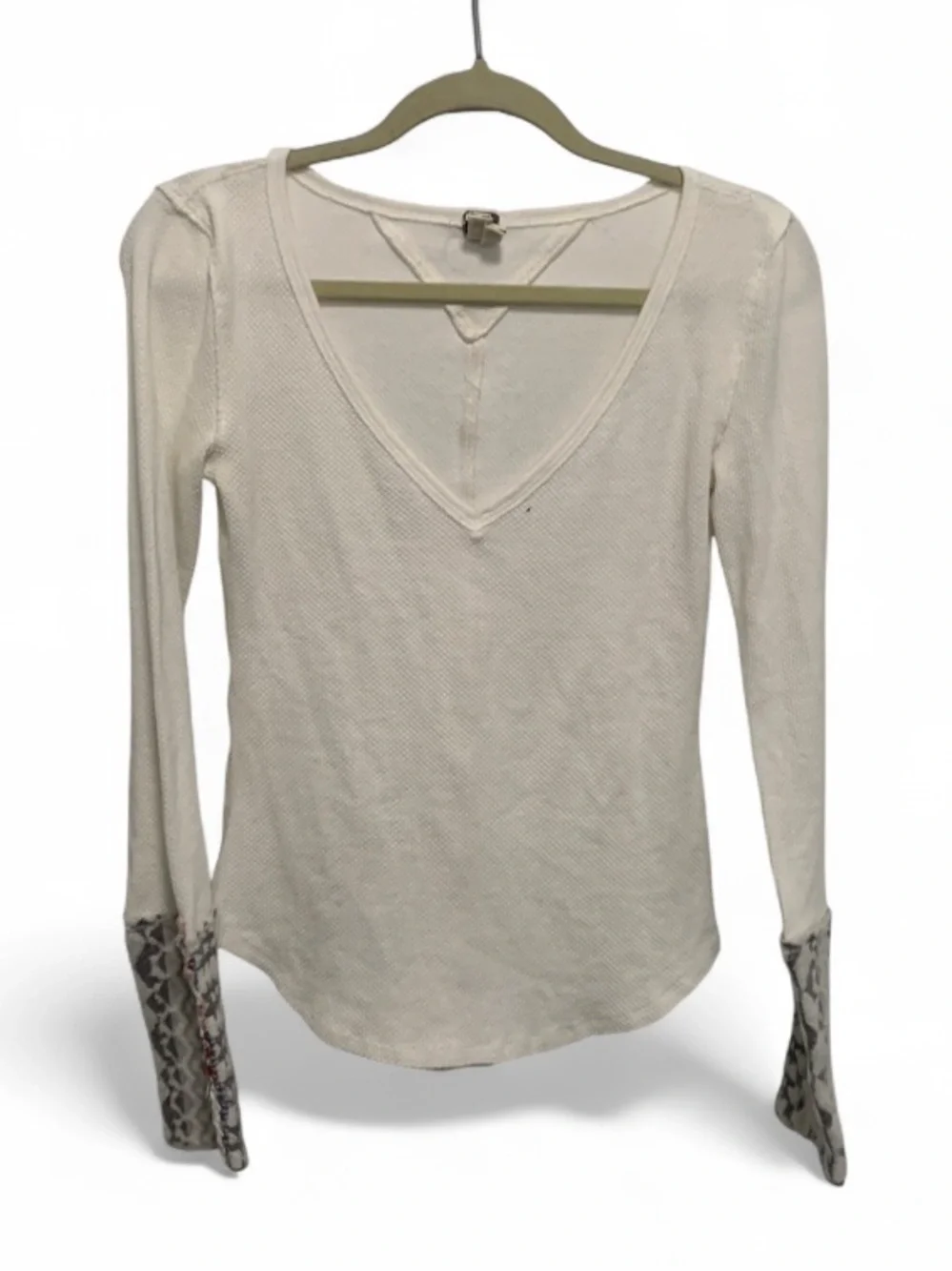 Free People Art School Long-Sleeve V-Neck Thermal Top with Patterned Cuffs